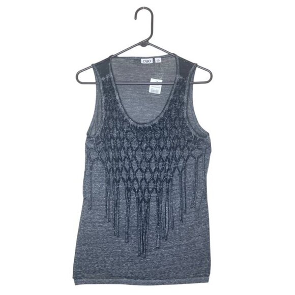 CATO Gray Sleeveless Fringed Top, Size Medium - NWT - Picture 1 of 5